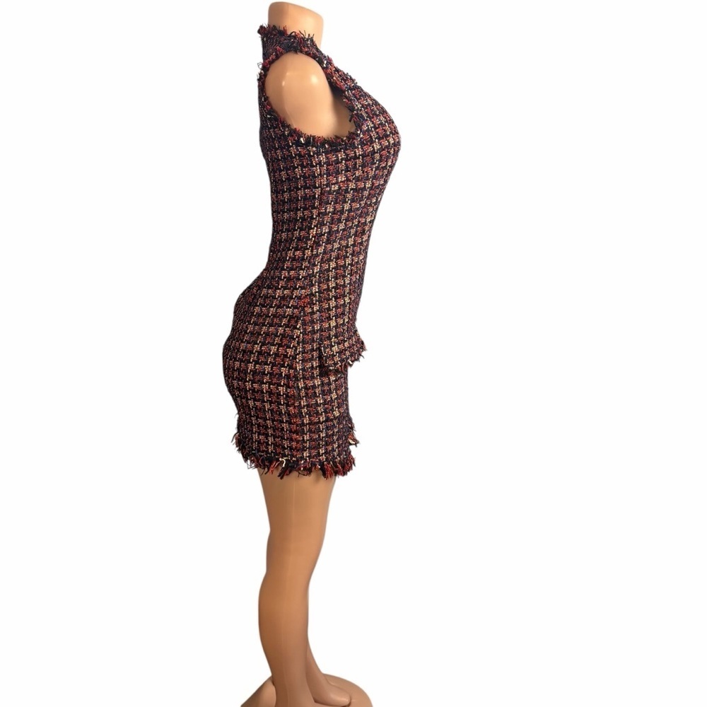 Fate Burgundy & Black Tweed Mini Dress - Picture 4 of 12